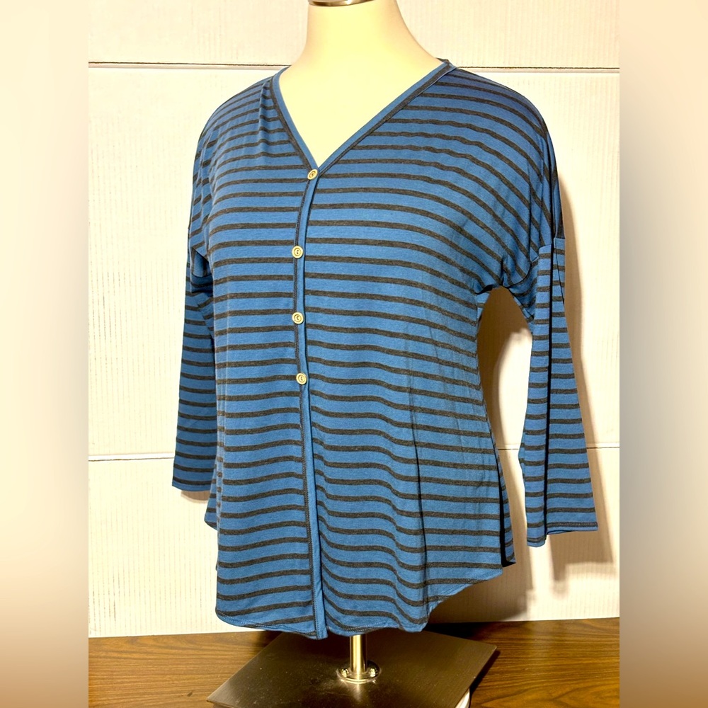 Sweet Lovely 3XL blue & black striped button up Women's Top 30”L 26” p2p